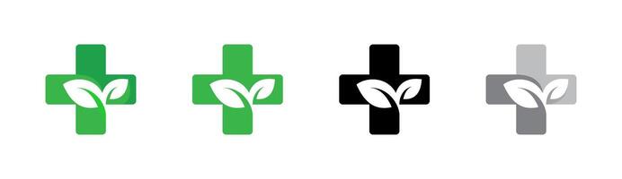 Green Cross with Leaf Health Symbol Set vector