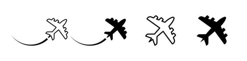 Airplane Icons with Flight Path Variations Set vector