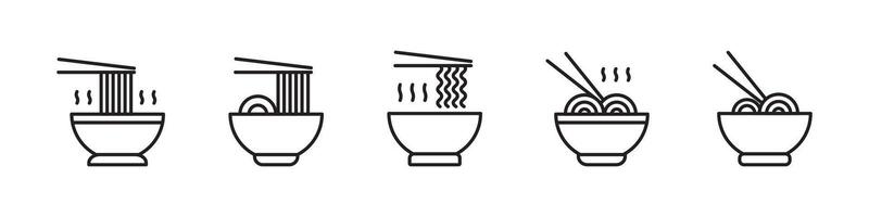Noodle Bowl Line Icon Set vector