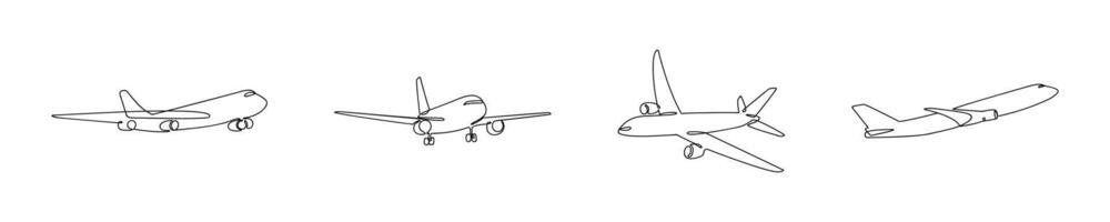 Airplane Line Art in Multiple Perspectives Outline Set vector