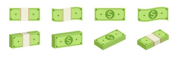 Stacks and Bundles of Dollar Bills Flat Set vector