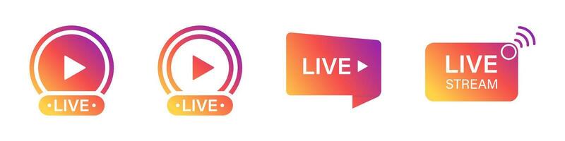 Gradient Live Stream Icons with Play Symbol vector