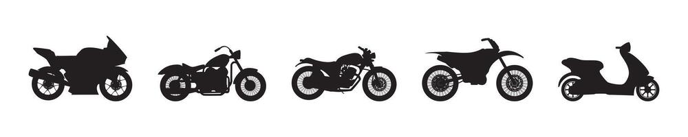 Silhouettes of Various Motorcycles and Scooters Set vector