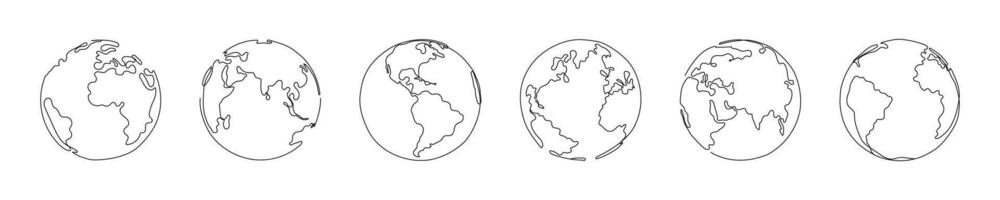 Minimalist Line Art Globes in Different Views Set vector
