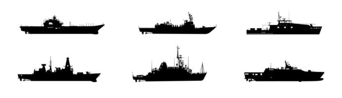 Silhouettes of Various Naval and Military Ships Set vector