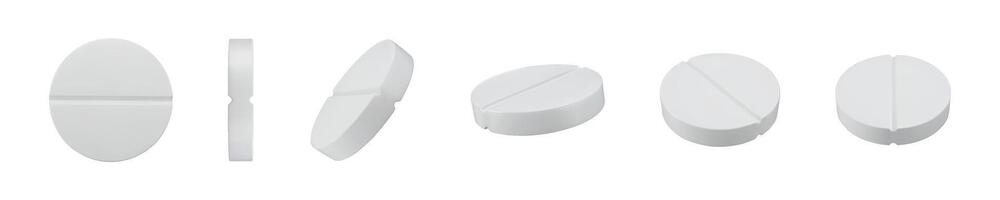 White Round Tablets in Different Angles Realistic Set vector