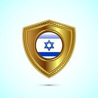 Rounded flag of Israel with glossy gold shield vector