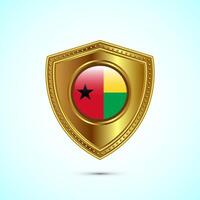 Rounded flag of Guinea Bissau with glossy gold shield vector