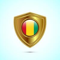 Rounded flag of Guinea with glossy gold shield vector