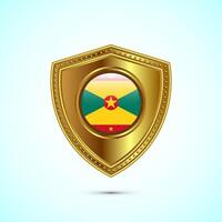 Rounded flag of Grenada with glossy gold shield vector