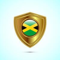 Rounded flag of Jamaika with glossy gold shield vector