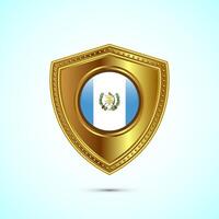 Rounded flag of Guatemala with glossy gold shield vector