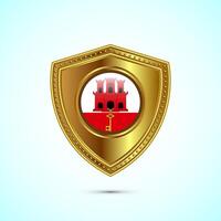 Rounded flag of Gibraltar with glossy gold shield vector