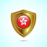 Rounded flag of Hong Kong with glossy gold shield vector