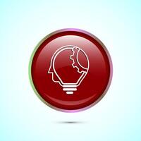 Electric light bulb icon design illustration, Creative idea icon, Red color round button design vector