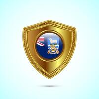 Rounded flag of Falkland Islands with glossy gold shield vector