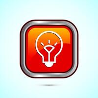 Electric light bulb icon design, Creative idea icon, Orange color square button design vector