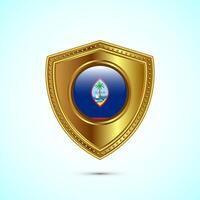 Rounded flag of Guam with glossy gold shield vector