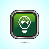 Electric light bulb icon design, Creative idea icon, Green color square button design vector