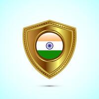 Rounded flag of India with glossy gold shield vector