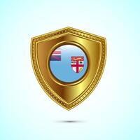 Rounded flag of Fiji with glossy gold shield vector