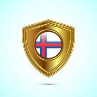 Rounded flag of Faroe Islands with glossy gold shield vector