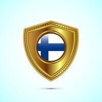 Rounded flag of Finland with glossy gold shield vector