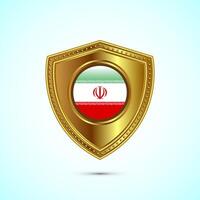 Rounded flag of Iran with glossy gold shield vector