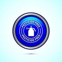 Pesticide free icon design illustration. Certified natural product sticker symbol illustration. Blue color round button design vector