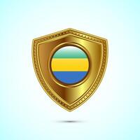 Rounded flag of Gabon with glossy gold shield vector