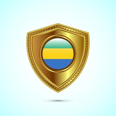 Rounded flag of Gabon with glossy gold shield