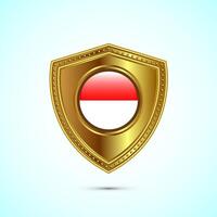 Rounded flag of Indonesia with glossy gold shield vector