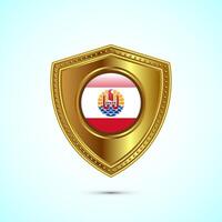 Rounded flag of French Polynesia with glossy gold shield vector