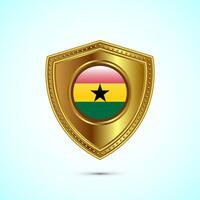 Rounded flag of Ghana with glossy gold shield vector