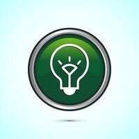 Electric light bulb icon design, Creative idea icon, Green color round button design vector