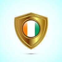 Rounded flag of Ivory Coast with glossy gold shield vector
