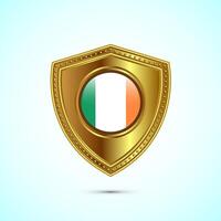 Rounded flag of Ireland with glossy gold shield vector
