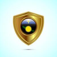 Rounded flag of Guadeloupe with glossy gold shield vector