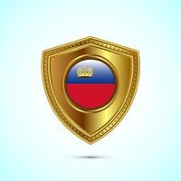 Rounded flag of Liechtenstein with glossy gold shield vector