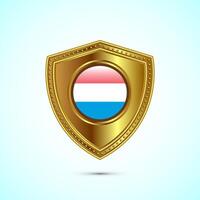 Rounded flag of Luxembourg with glossy gold shield vector
