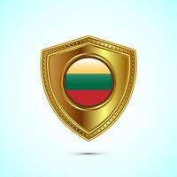 Rounded flag of Lithuania with glossy gold shield vector