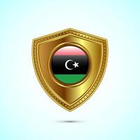 Rounded flag of Libya with glossy gold shield vector