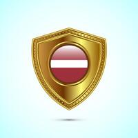 Rounded flag of Latvia with glossy gold shield vector