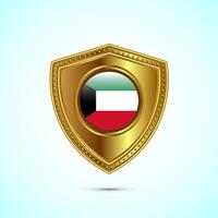 Rounded flag of Kuwait with glossy gold shield vector