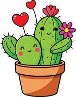 valentines day cactus plants with heart clipart vector