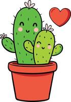 valentines day cactus plants with hearts on them sitting in a pot vector