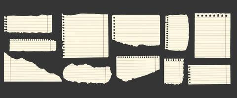 Set of torn paper sheet in retro style for scrapbooking. Notebook ripped paper scraps. Torn paper edges clipart. vector
