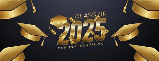 Luxurious Senior Class of 2025 golden ribbon design for academic achievements and festive celebrations on a sophisticated dark background vector