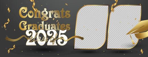 Congrats Graduates 2025 banner with open book illustration and gold accents for academic and festive celebrations vector