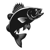 A jumping fish silhouette, capturing its arched leap and sleek form, set against a white background, symbolizing vitality and aquatic grace. vector